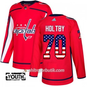 Barn Ishockey Washington Capitals Tröja Braden Holtby 70 Adidas 2017-2018 Röd USA Flag Fashion Authentic